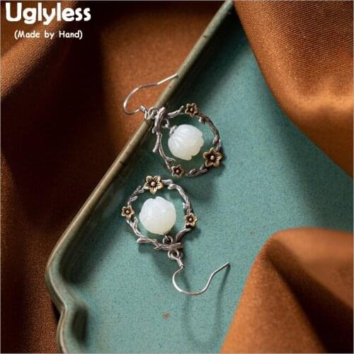 Uglyless Jade Blooming in Garland Earrings for Women Real 925 Silver Flowers Brincos Natural Gemstones Thai Silver Jewelry E1771