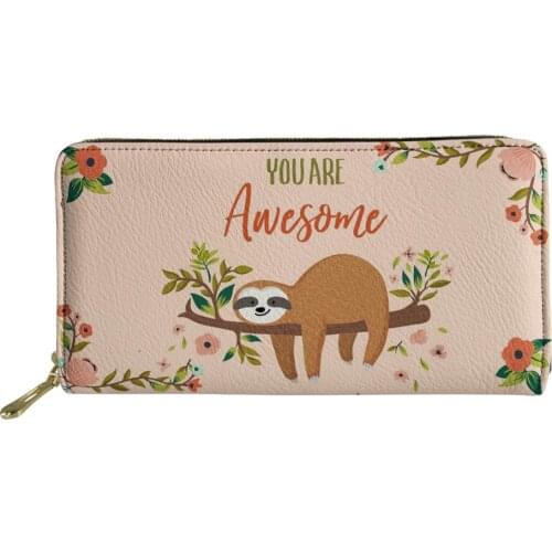 HaoYun Cartoon Floral Sloth PU Leather Wallets Woman Clutch Zipper Purses Girls Money Coin Bag Card Holders Ladies Long Wallets
