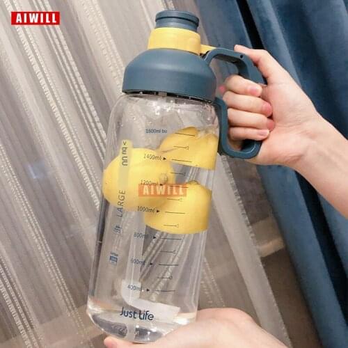 1.8L Portable Water Bottle with Straw Tritan Graduated Plastic Cup Large Capacity Space Cup Outdoor Sports Kettle