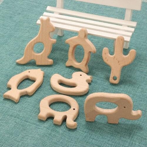 10pcNew Baby Wooden Teether Infant Accesories Animal Pacifier Pendants BPA Free Beech Animal Shape Teether Baby Wooden Chew Toy