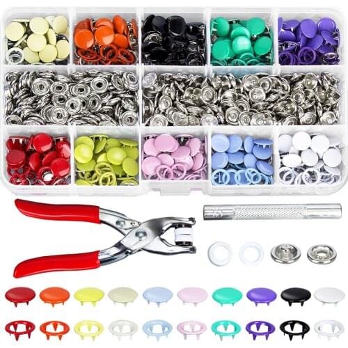 200pcs Set 9.5mm 10 Colors Metal Prong Snap Button Grommets Fasteners Kit with Hand Pressure Plier Tools for DIY Clothing Crafts