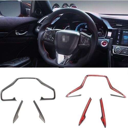 3Pcs Carbon Fiber Style Car Steering Wheel Frame Cover Trim Decoration ABS For Honda Civic 10th 2016 2017 2018
