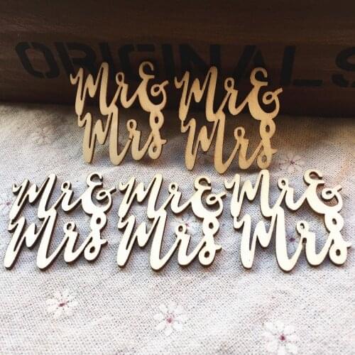 50pcs 40mm Natural Wood Handwrite Mr&Mrs Table Confetti Embellishments Crafts Toppers Chips Cardmaking Scrapbooking
