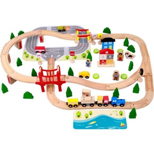 92pcs Wooden Tracks Electric Train Set Railway Magicl Circuit Voiture Race Automatic Tracking Puzzles Educational Toys For Kids