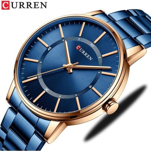 CURREN Blue Gold Simple Thin Quartz Wrist Watches for Men Male Classic Business Stainless Steel Clock Relogio Masculino 2021