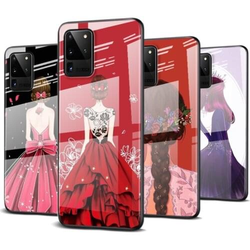 Tempered Glass Cover Beautys Headdress For Samsung Galaxy S20 FE S10e S10 S9 S8 Ultra Plus Lite Plus 5G Phone Case