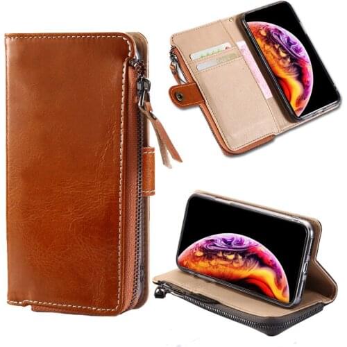 Natural Leather phone case for Samsung Galaxy S20 Ultra S10 PLus S9 S8 S7 A71 Wallet case For Note 10 9 zipper Card Slot Holder