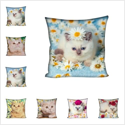 Fuwatacchi Cute Cats Pillowcases Anilmals Pattern Throw Pillow Covers for Home Sofa Polyester Decorative Cushion Cover 45*45cm