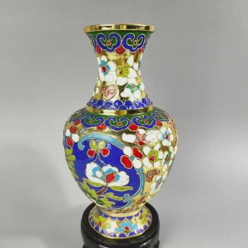 Exquisite Chinese Ancient Traditional Crafts Collection Home Decoration Copper Cloisonne Flower Treasure Vase
