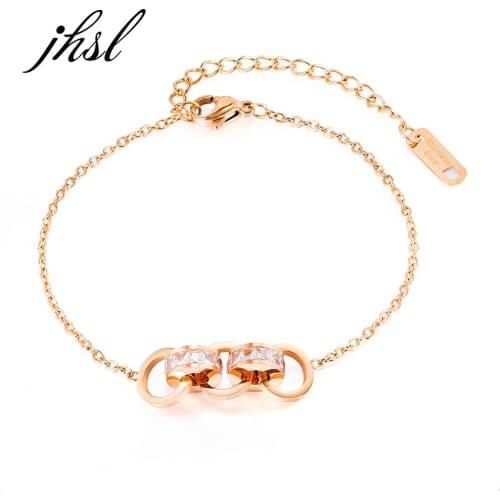 JHSL Unique Fashion Jewelry Rose Gold Color Stainless Steel Female Women Simulated Pearl Bracelets Bangles with Cross Charm