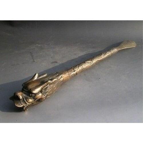 Chinese fengshui Bronze Brass Carved Zodiac Year Animal Dragon head Shoehorn