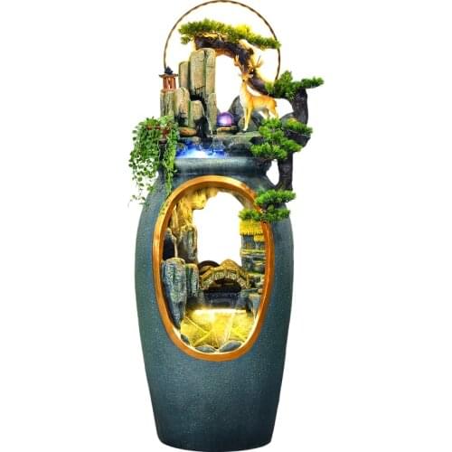 Fengshui Wheel Artificial Mountain and Fountain Landscape Home Vase Humidifier Porch Living Room Floor Stand Decoration