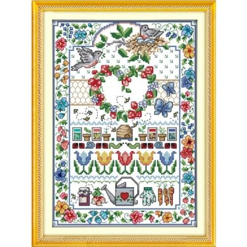 Diy cotton embroidered cloth material package cross stitch kit, love garden bird warm dmc embroidery thread pictures