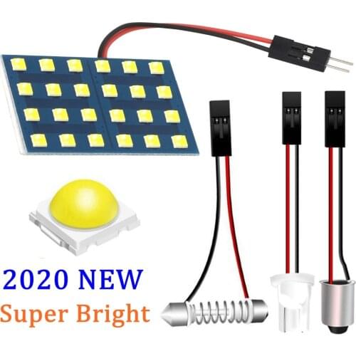 2Sets Super Bright LED Panel Bulbs Car Interior Reading Dome Lamp Auto Roof Light With T10 W5W BA9S C5W Festoon 3 Adapter Base
