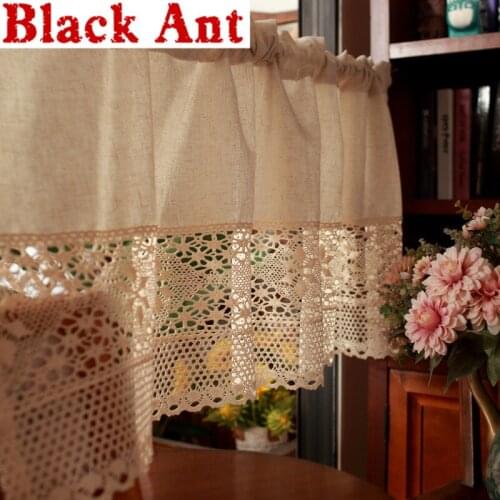 American Country Style Short Curtain Crochet Stitching Wardrobe Half Curtain Hollow Out Cabinet Cafe Home Decora DL-JD839
