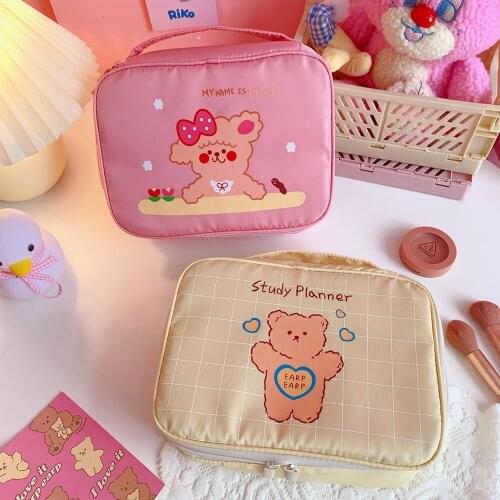 Bentoy Milkjoy Korea Cute Bear Girls Cosmetic Case Large Capacity Make up Bag Home Storage Case Makeup brush Compartment Pocket