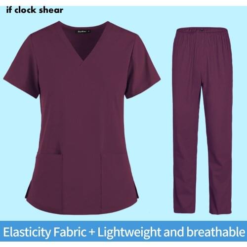 Hot Sales Nurse Uniform Women Short Sleeve Neck Tops Working Uniform Blouse Scrubs Workwear Nursing Women Scrubs Pants Elastic