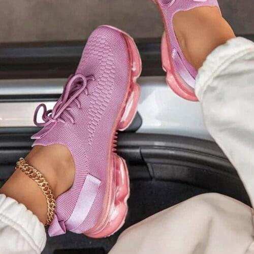 Women Mesh Air-Cushion Sneakers Platform Knitted Vulcanized Running Sports Shoes Casual Breathable 2020 Spring Summer Big Size