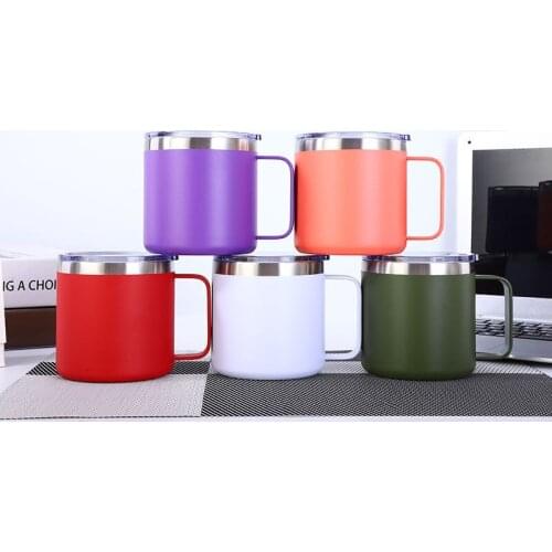 14oz Handle Water Cup Tumbler Stainless Steel Coffee Milk Mug Vacuum Thermal Car Travel Mugs With Seal Lid Portable For Party