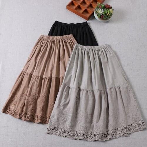 Sweet Small Fresh Pure Color Thin Cotton Skirt Spring Summer New Water-Soluble Embroidery Layered Base Fairy Skirt