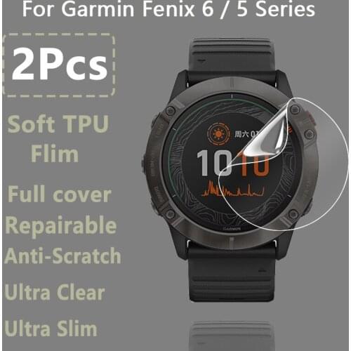 2Pcs For Garmin Fenix 6 6S 6X Pro 5 5S 5X Plus Watch Soft TPU Repairable Protective Film Screen Protector -Not Tempered Glass