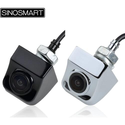 SINOSMART Universal Front / Rear View Revering Parking Camera for Car/SUV/Truck DC 5V-28V Input Stainless Metal Chrome Black