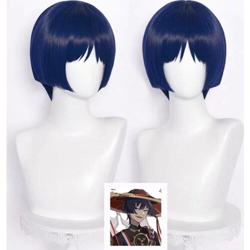 Genshin Impact Cosplay Scaramouche 30cm Wig Blue Purple Black Wig Cosplay Anime Wigs Heat Resistant Synthetic Wigs Halloween