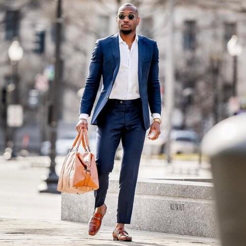 Jacket+Pants) Classic Business Navy Blue Two Buttons Slim Fit Tuxedo Wedding Man Suit 2 Piece Formal Man Blazer Custom Made