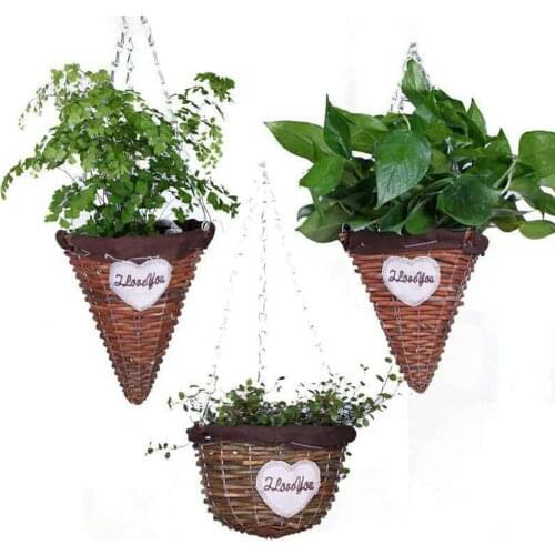 Straw Woven Hanging Baskets Flower Plant Hanger Storage Basket Wall Hanging Planter Pot Flowerpot Home Garden Hanging Basket