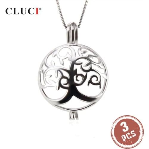 CLUCI 3pcs Round Silver Life Tree Women Pendant for Necklace Jewelry Making 925 Sterling Silver Pearl Pendant Jewelry SC303SB