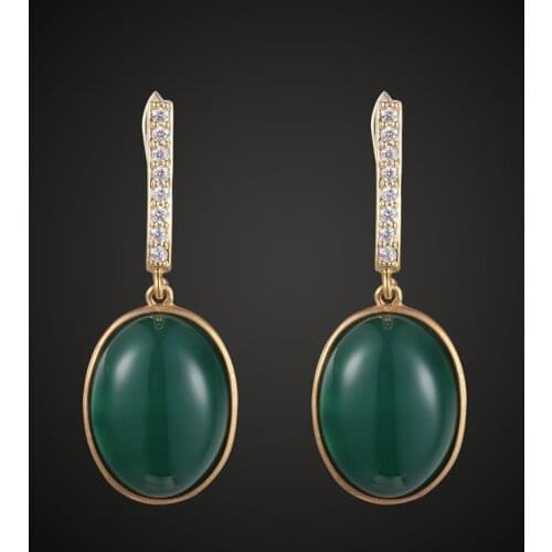 Zlxgirl Green red stone copper earring wedding bridal jewelry womens gold color earring accessory brincos fine couple jewellery