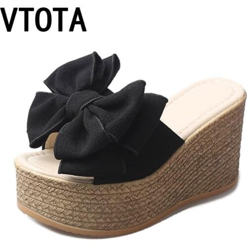 VTOTA Women Slippers Fashion Pee Toe Summer Shoes Butterfly-knot High Heels Women Slides Platform Wedges Ladies Women Shoes F66
