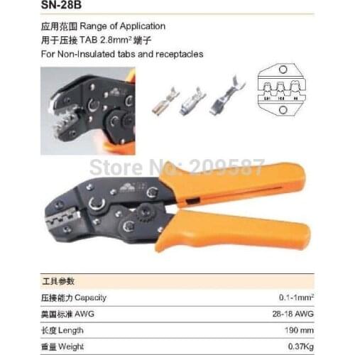 SN-28B Pin Crimping Tool 2.54mm 3.96mm 28-18AWG Crimper 0.1-1.0 Dupont