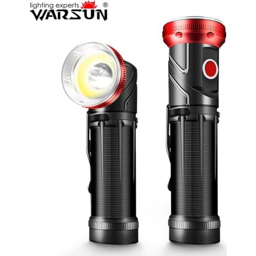 WARSUN R2 COB LED Rotatable Folding USB Rechargeable Flashlight Clip Magnet Torch Stepless Dimming Machine Repair Work Light