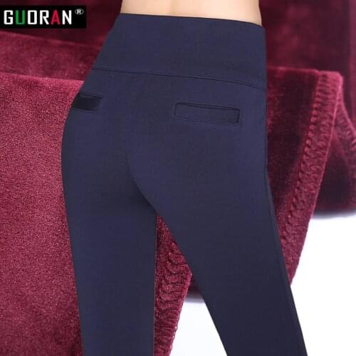 Thicken Warm Plus Velvet Women Trousers 2016 Winter Black Red Blue High Waist Stretch Pencil Pants Female Fleece Office Pantalon