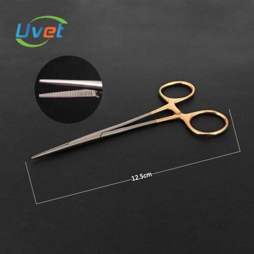 Uvet Stainless steel 12.5cm Micro Blood vessel hemostatic forceps golden handle beauty cosmetic tools Microvessel forceps