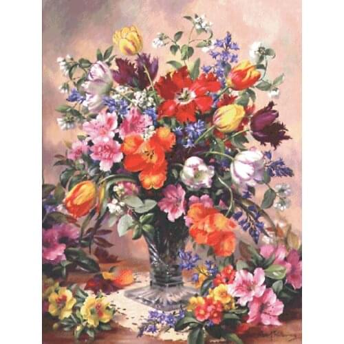 Gorgeous vase cross stitch package big bloom 18ct 14ct 11ct cloth cotton thread embroidery DIY handmade needlework