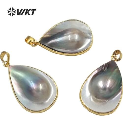 WT-JP242 Gorgeous water drop black pearl pendant with gold bezel Amazing new arrival precious black mother of pearl pendant