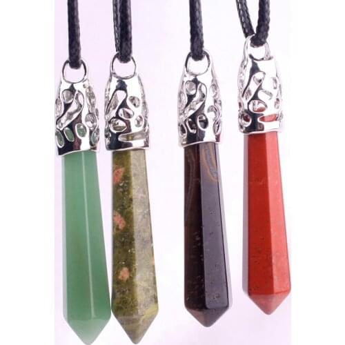 Druzy 23 Colors In One Pack Jewelry Hexagonal Column Necklace Natural Quartz Stone With Chain Necklace Valentines Day Gifts