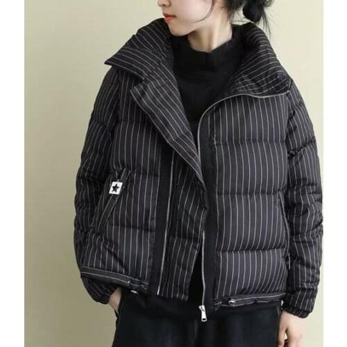 SEDUTMO Winter Fashion Duck Down Coat Women Stripe Oversize Short Jacket Autumn Casual Slim Pocket Parkas ED1331