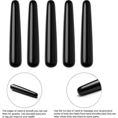Natural Black Obsidian Crystal Massage Wand,Gua Sha Scraping Massage Tool for Acupuncture Therapy Point Treatment Black Obsidian