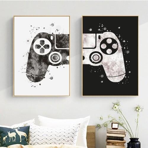 2 Panels Black And White Gamepad Leisure Art Poster Painting On The Wall Decor Watercolour Canvas Prints Picture For Living Room