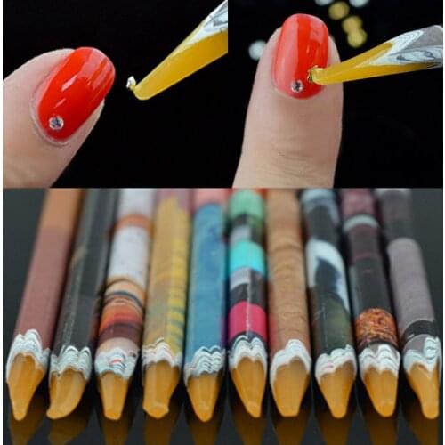 2Pcs Crayon Wax Dotting Pen Pencil Self-adhesive Rhinestones Gems Picking Picker Tips Tools DIY Nail Art MPwell