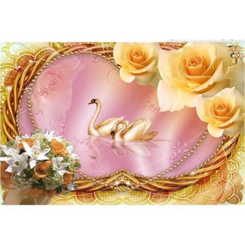 3d customized wallpaper Home Decoration Romantic Rose Golden Swan love 3D stereoscopic TV backdrop Painting For Living Room
