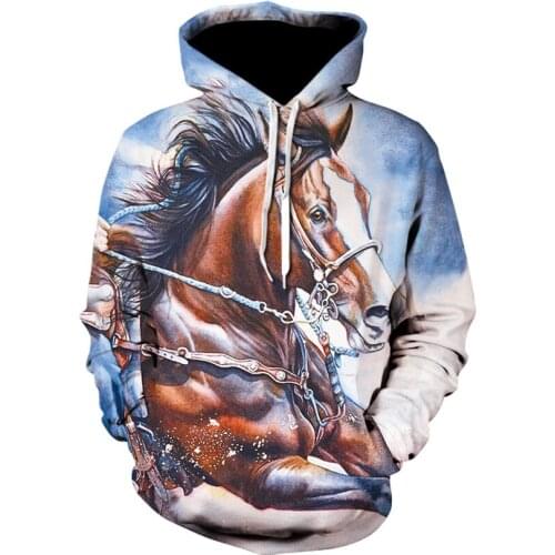 3D high quality long-sleeve hip hop sport skateboard hoodie cool horse head casual printed crew neck hoodie