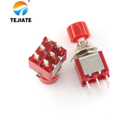 5pcs 6mm Push Button Switch ON-(ON ) 6pins Toggle Switch PS-202 Small Red Cap Circular Self Reset Button