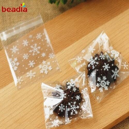 50 Clear Christmas Snowflake Cookie Bag,Plastic Cellophane Self Adhesive Seal,Bakery Gift Cello Bags