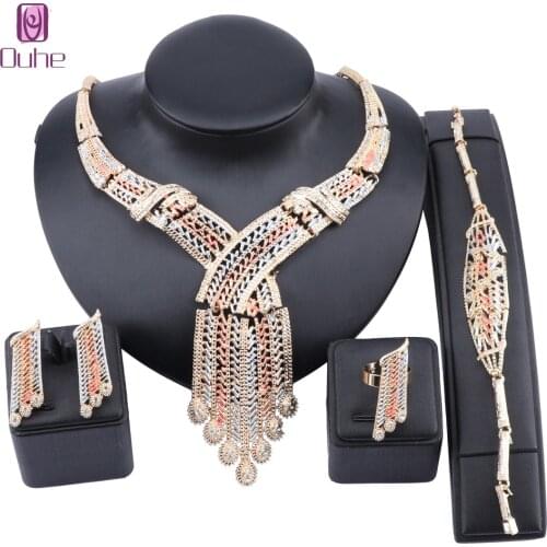 African Beads Jewelry Sets Wedding Accessories Crystal Bridal Necklace Bracelet Earrings Ring Set For Women Exquisite jewelry