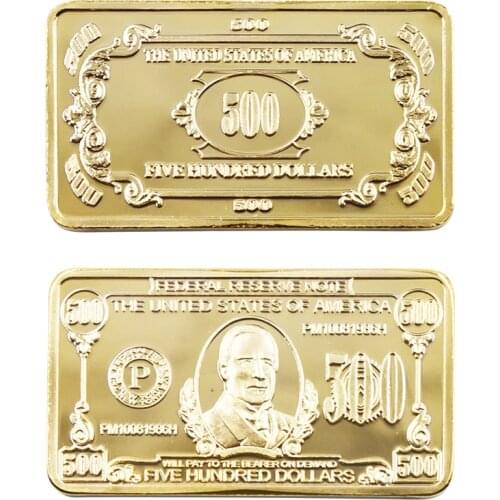 American 24k Gold Plated Gold Bar 500 Dollar US Fake Bar Metal Crafts US 500 Dollar Paper Money Souvenir Gifts