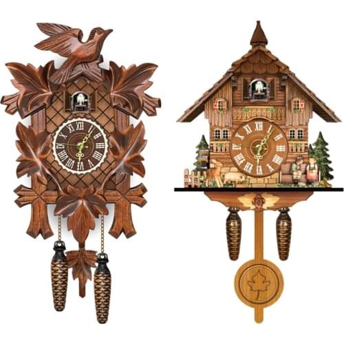 Wooden Wall Clock Cuckoo Antique Pendulum Hanging Handcraft Swing Alarm Watch Home Restaurant Bedroom Decoration